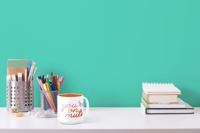 School desk in modern style on white background.