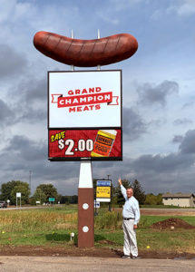 Giant bratwurst sign grand champion meats